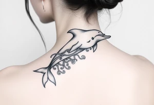 Dolphin and waves on spine tattoo idea