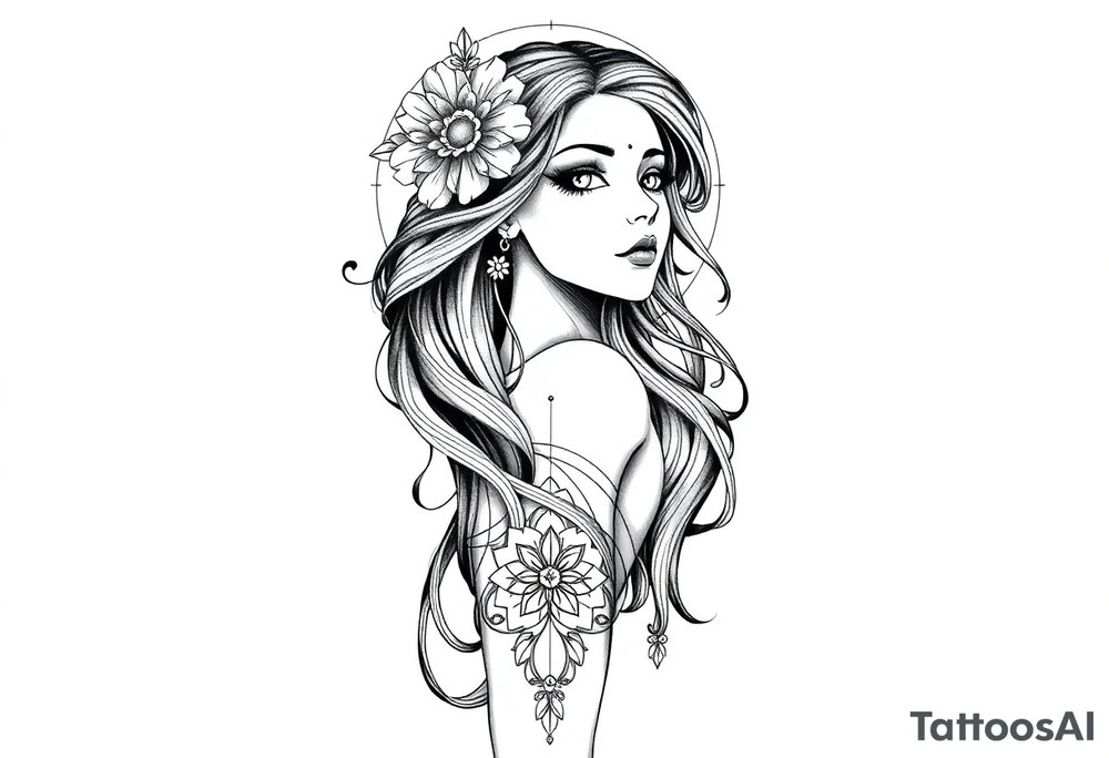 Reincarnation,beautiful girl long fore arm tattoo idea