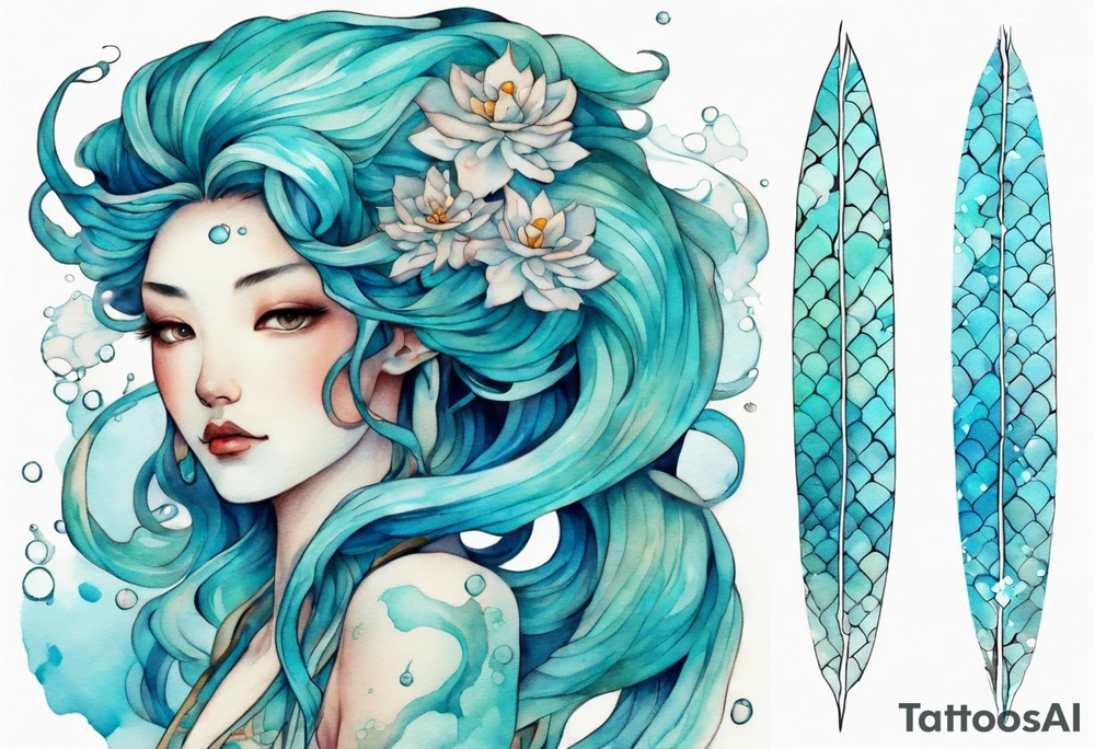 A beautiful undine with turquois scales. tattoo idea