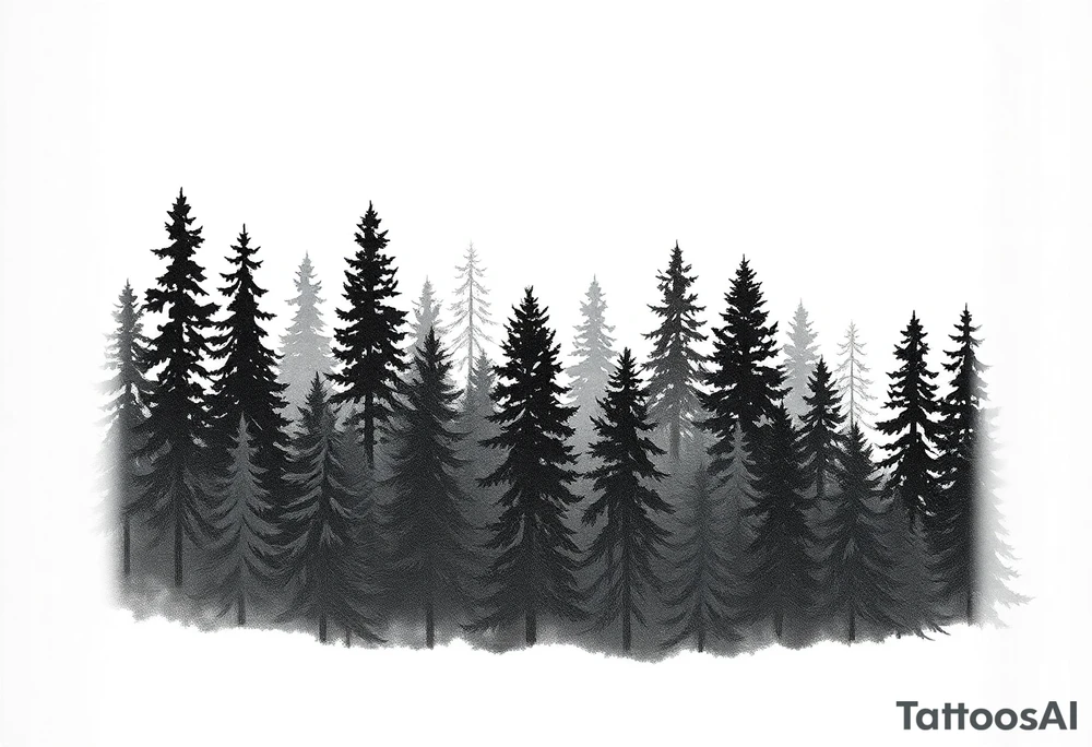 Coniferouse forest silhouette with black and gray trees tattoo idea Coniferouse forest silhouette with black and gray trees tattoo idea