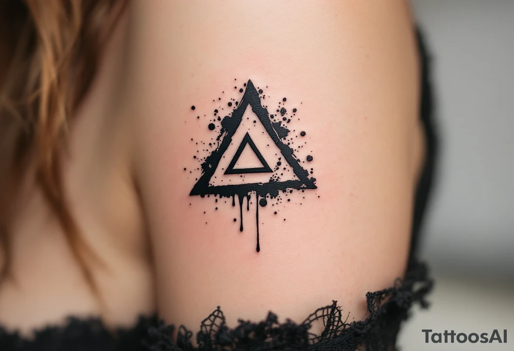 An ink-drip triquetra, with deep black edges fading into an artistic splatter effect tattoo idea