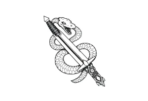 mystical snake coiled around an ancient dagger with jeweled hilt tattoo idea