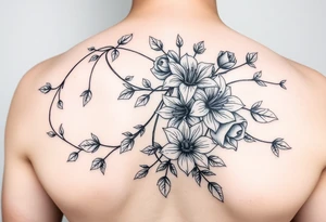 Orchard vines with roses and lilies on the arm tattoo idea
