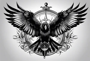 flying crow with compass and two wings tattoo idea