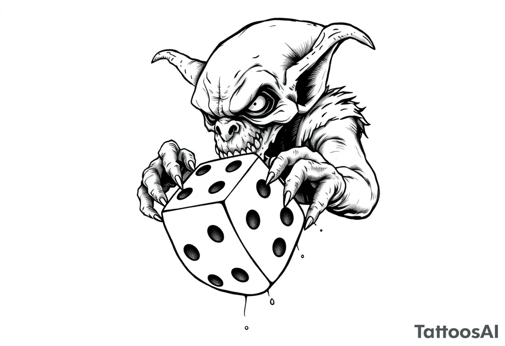 Simple American traditional style goblin rolling dice tattoo idea