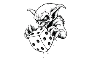 Simple American traditional style goblin rolling dice tattoo idea