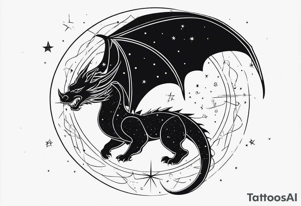 contour dragon on the background of the constellation Virgo tattoo idea