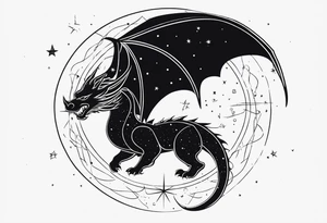 contour dragon on the background of the constellation Virgo tattoo idea