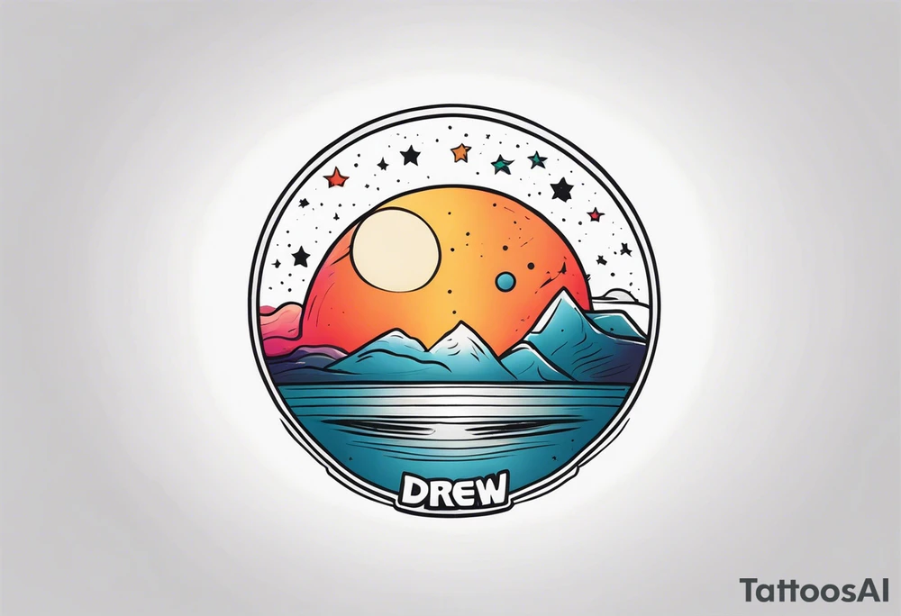 I want the name "Drew" with a space background tattoo idea