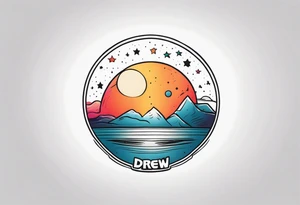 I want the name "Drew" with a space background tattoo idea