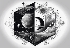 planet split into half in a cube tattoo idea