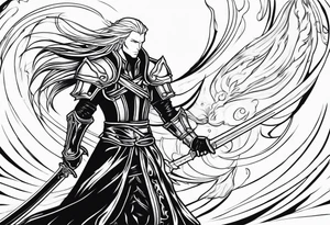 Sephiroth in flames with his sword and armour tattoo idea