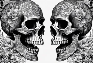 Two 1911 facing away from each other that create a terrifying skull tattoo idea