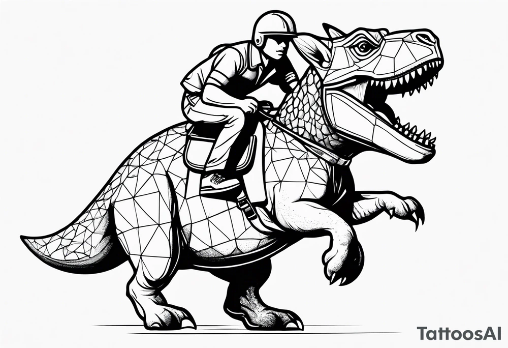 Frenchie riding dinosaur tattoo idea