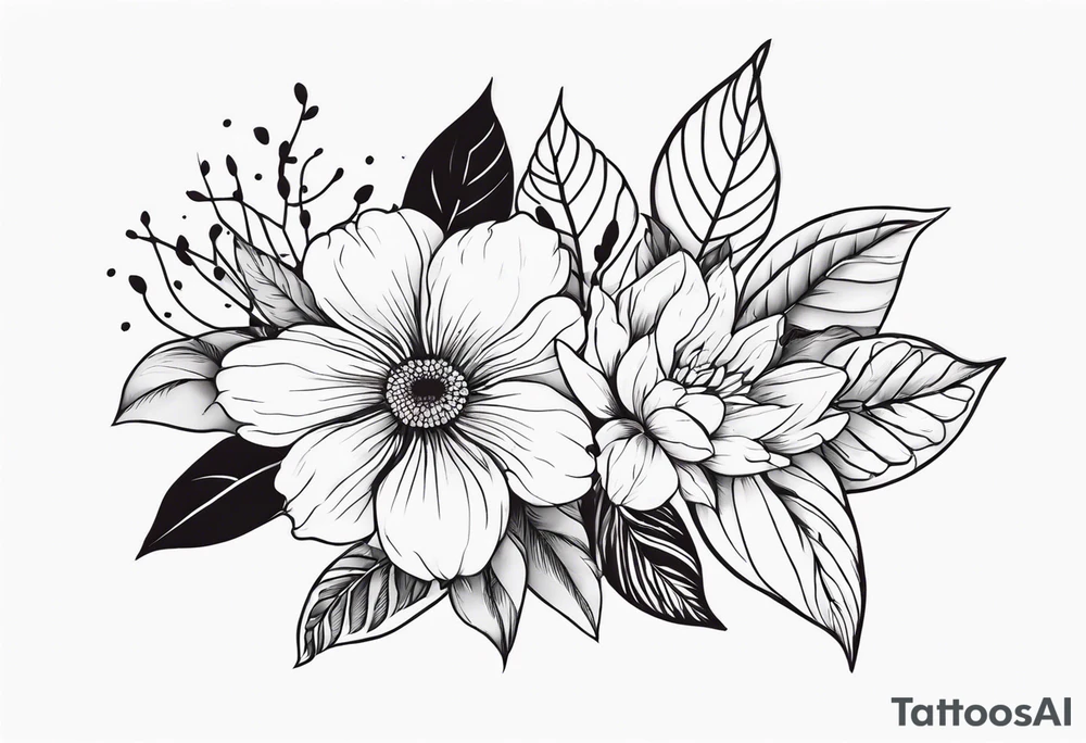 enredaderas con Flores y Hojas a Color tattoo idea