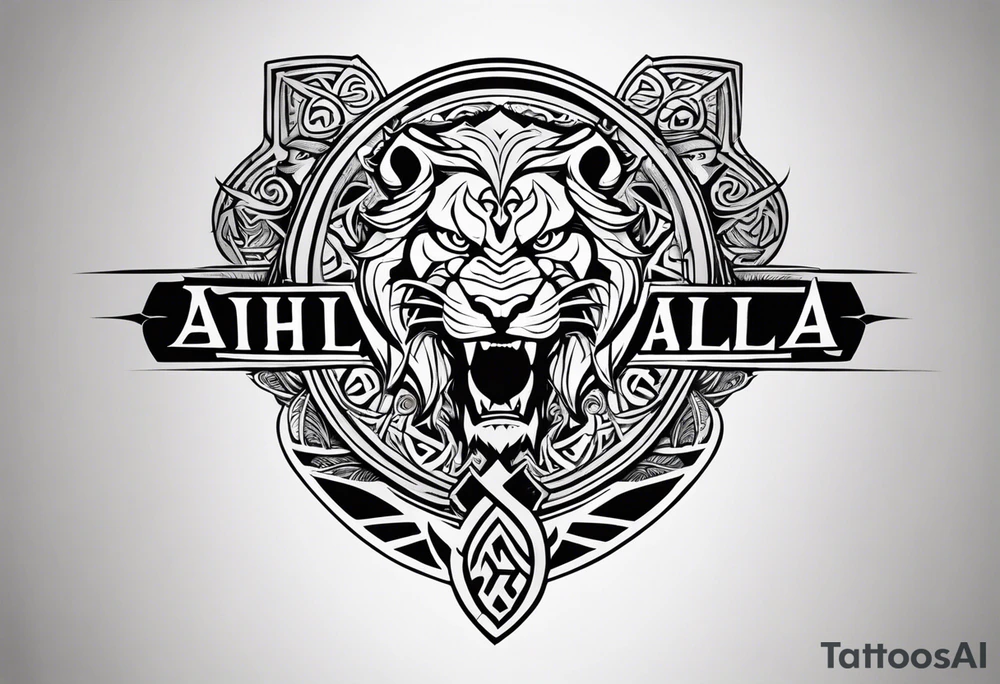 Valhalla sword shield dragon axe Valknut tribal lion tattoo idea Valhalla sword shield dragon axe Valknut tribal lion tattoo idea