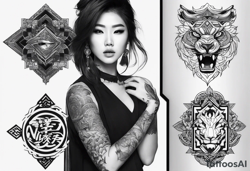 I want asian tattoos with themes combine from V8 culture tattoo idea