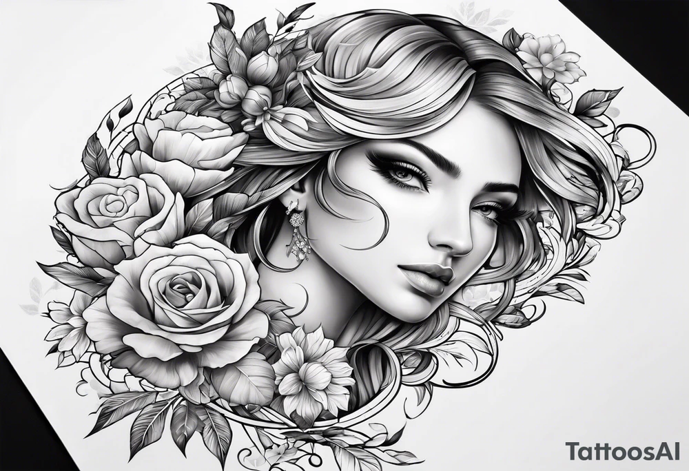 Sleeve with Libra and Phoenix with flowers tattoo idea