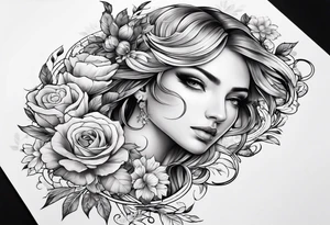 Sleeve with Libra and Phoenix with flowers tattoo idea