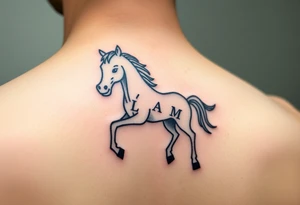 horse silhouette 
from the front which gallops from the front, with the 3 small letters discreetly integrated: L, A, M tattoo idea