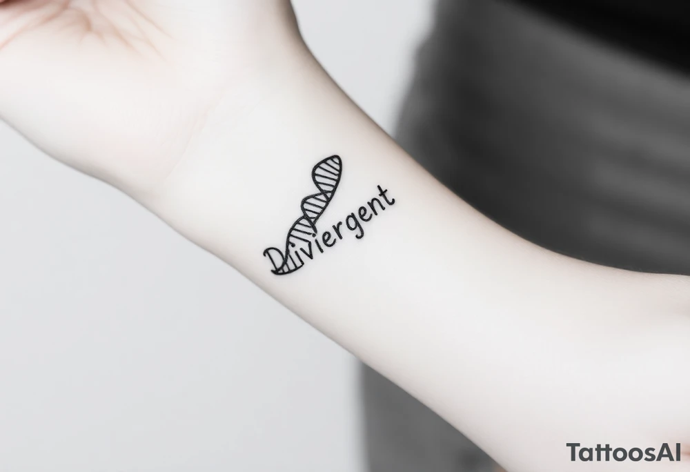 A DNA strand with the word "Divergent" subtly woven into its helix, symbolizing genetic uniqueness tattoo idea