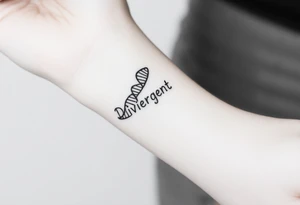 A DNA strand with the word "Divergent" subtly woven into its helix, symbolizing genetic uniqueness tattoo idea