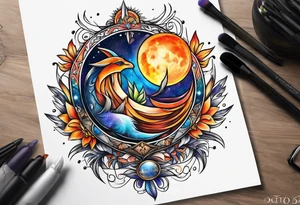 Twin flame with sun and moon tattoo idea
