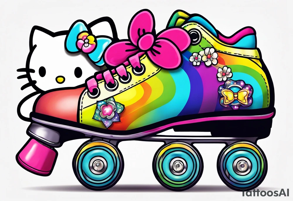 cute, pastel rainbow roller skates tattoo idea