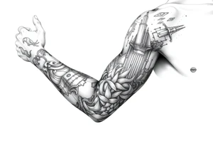 Underwater Atlantis arm sleeve tattoo idea