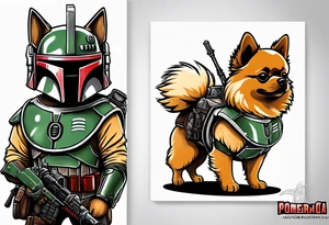 Pomeranian dressed like boba fett tattoo idea