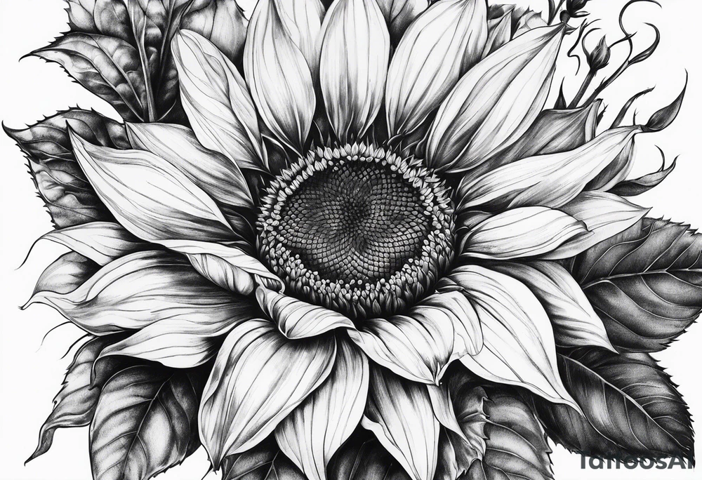 Sunflower, rose flower tattoo idea