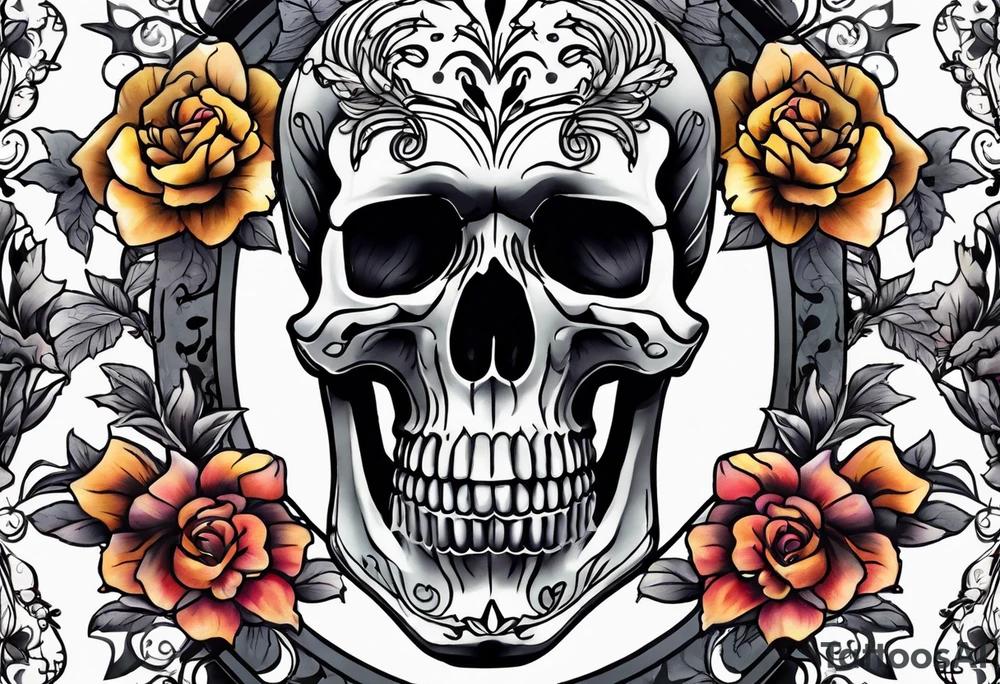 Skeletons and Flowers tattoo idea