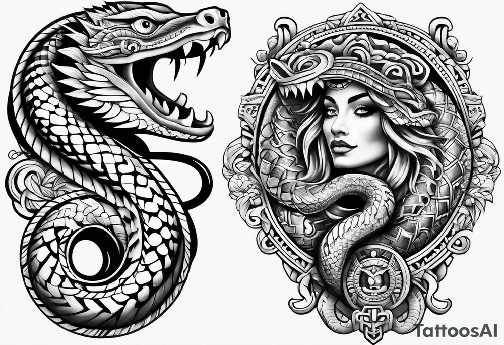 aztec snake sleeve tattoo idea