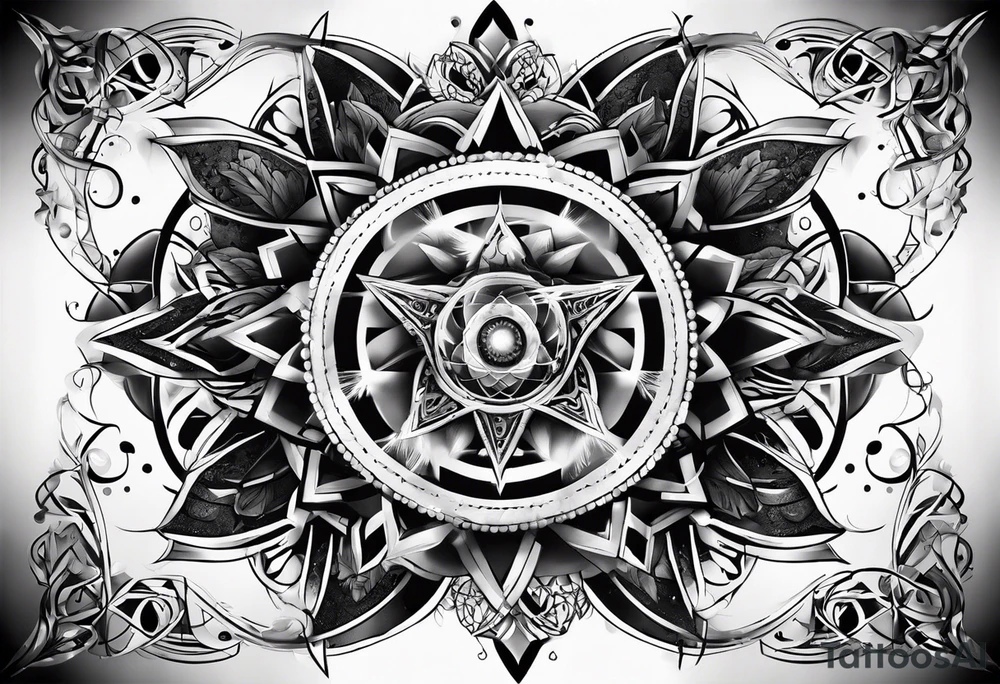 quantum atom with spiritual elements tattoo idea