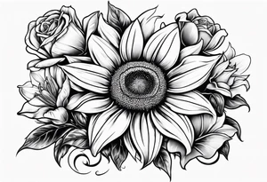 Sunflower, Rose, Lily tattoo idea