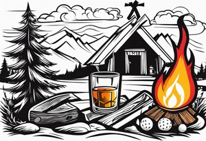 christian 
cross, campfire, golf , whiskey glass, cabin tattoo idea