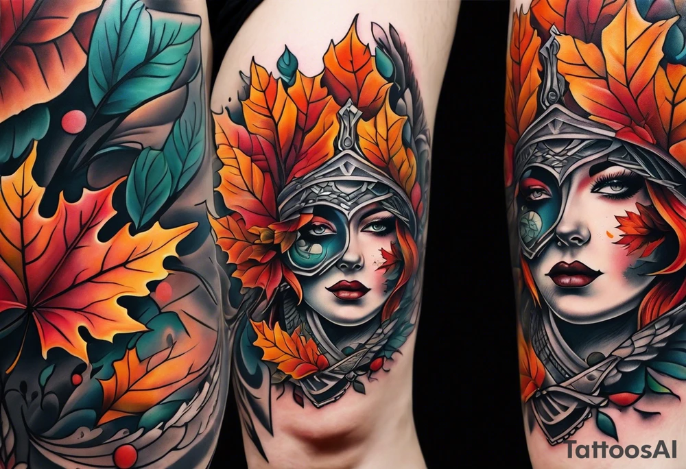 Knee tattoo with fall colors tattoo idea