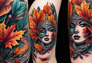 Knee tattoo with fall colors tattoo idea