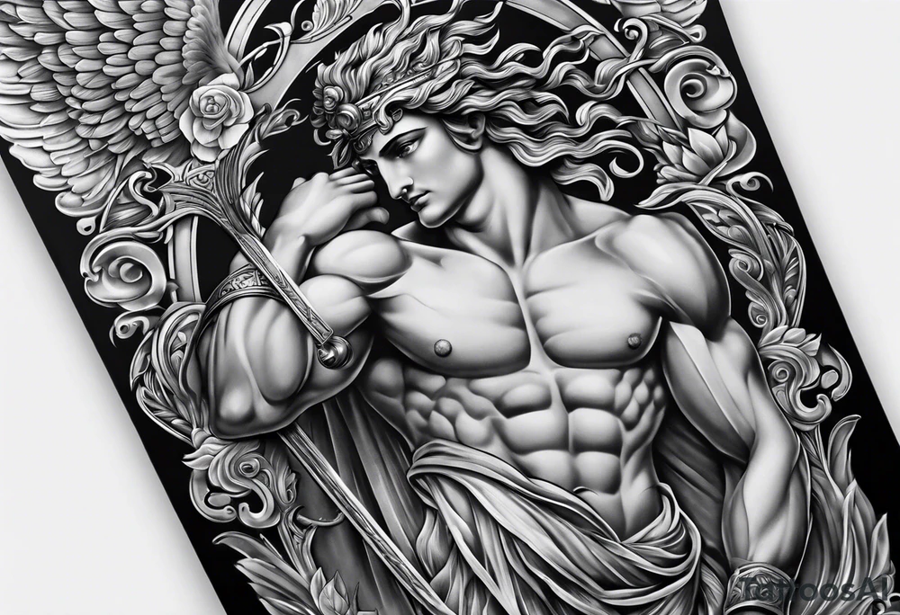 full left arm sleeve with greek mythology for men tattoo idea