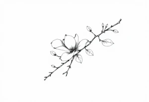 Long magnolia branch with botanical details tattoo idea