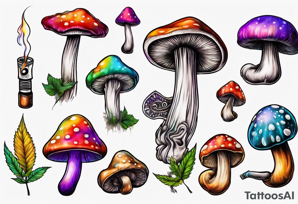 A psychedelic mushroom smoking a spliff tattoo idea