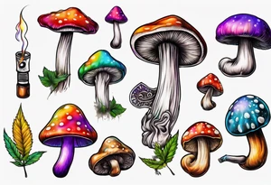 A psychedelic mushroom smoking a spliff tattoo idea