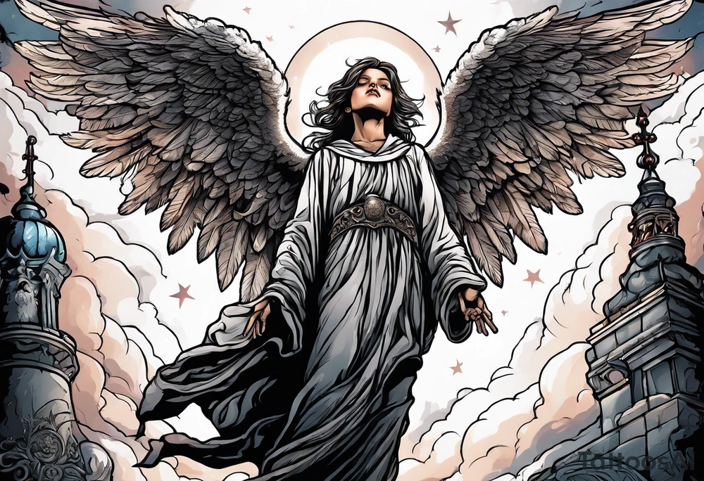 Kid looking up at the angel of death tattoo idea