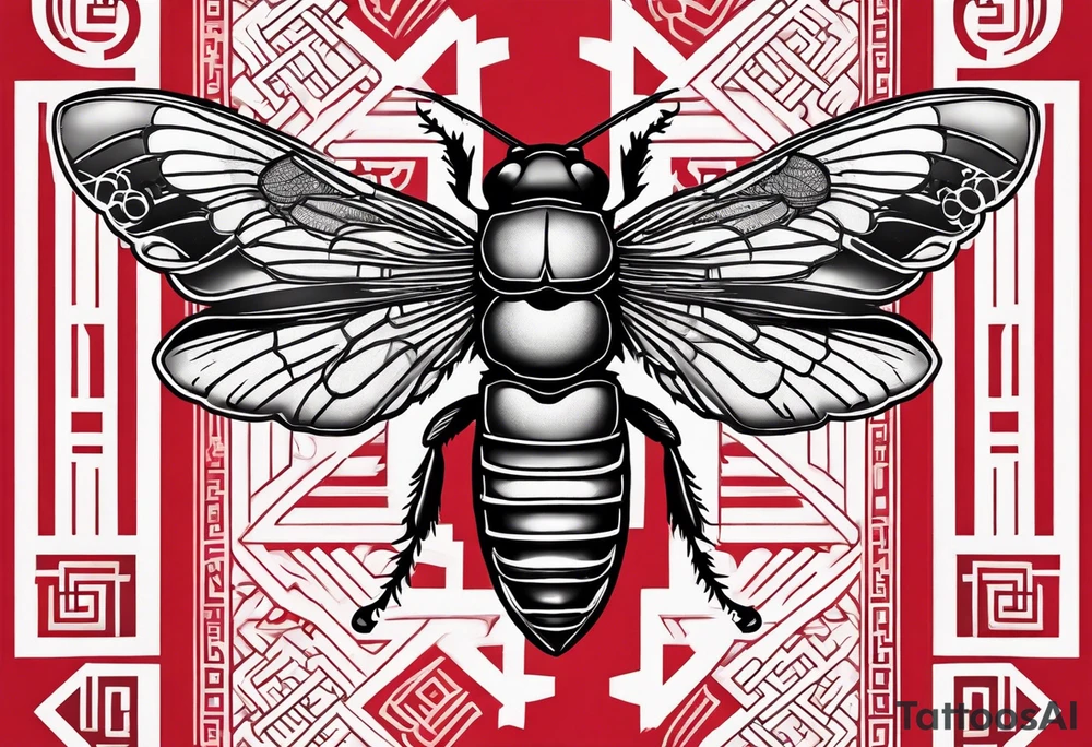 cicada on top of red greek visuals tattoo idea