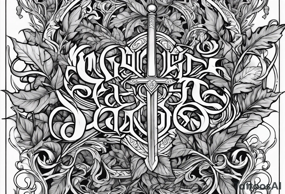 Leafy vines with sword tattoo idea