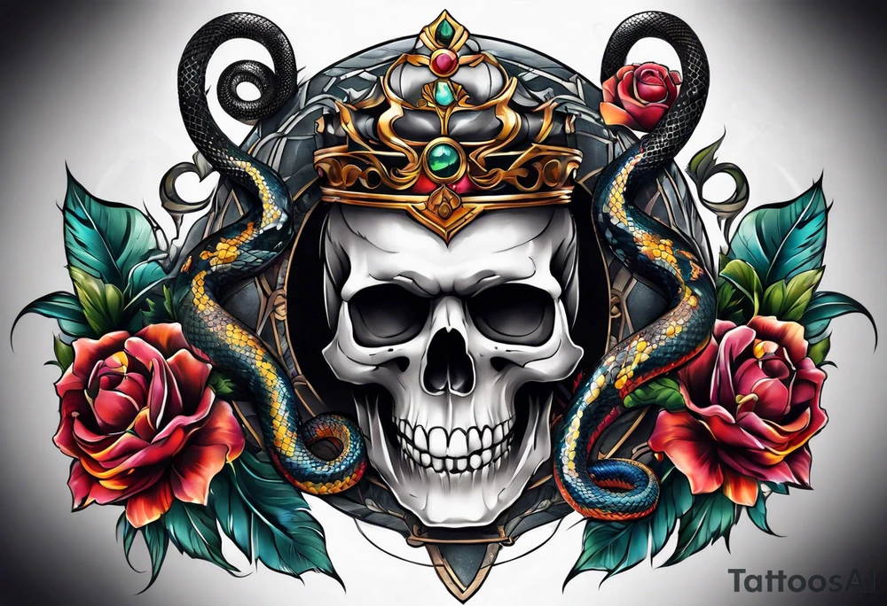 snake sleeve tattoo with skull tattoo idea