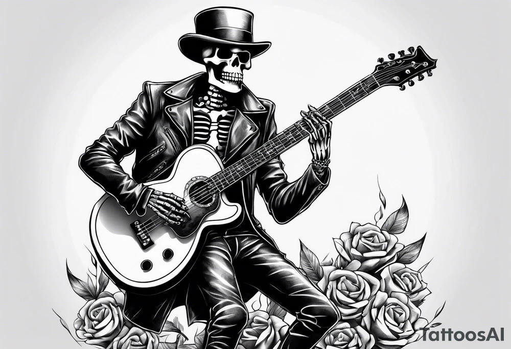 skeleton holding a guitar rock and roll punk rock singer tattoo idea