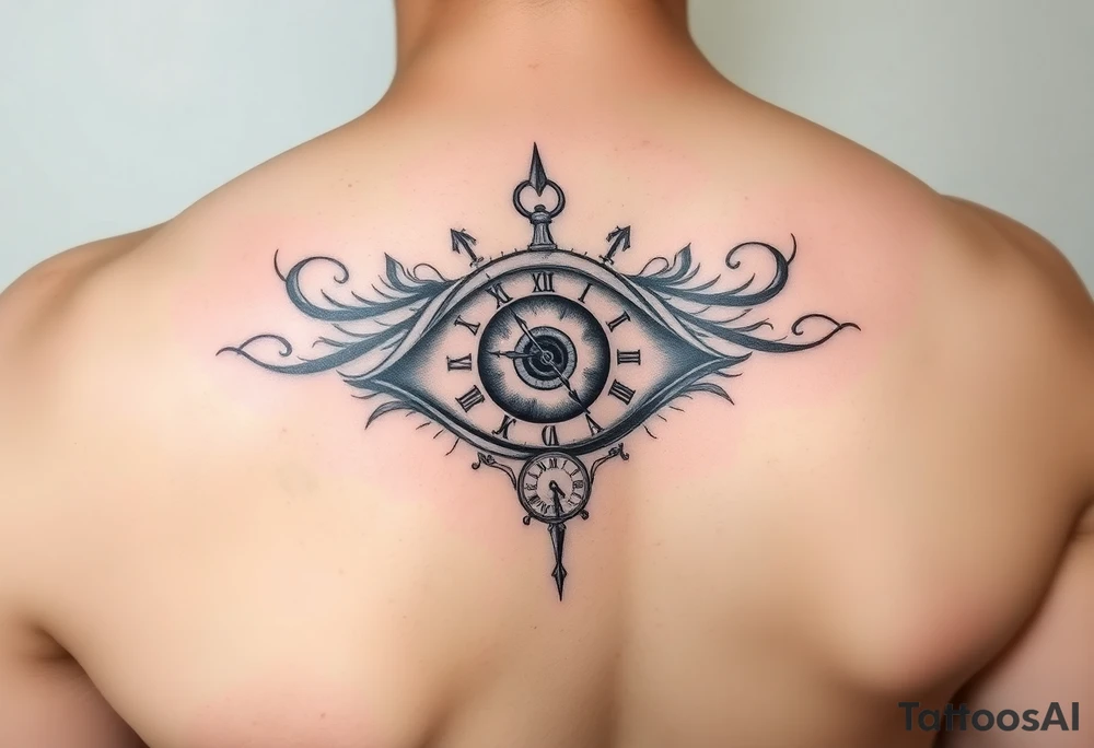 All seeing eye with clock hands and numerals tattoo idea