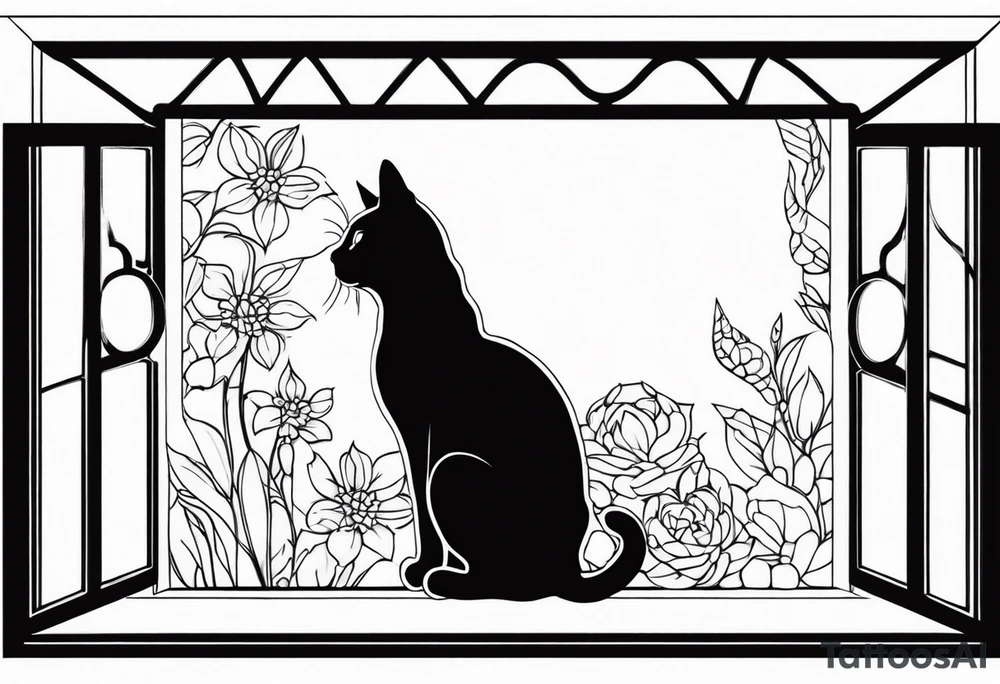 cat and small dog looking out window tattoo idea
