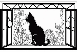 cat and small dog looking out window tattoo idea